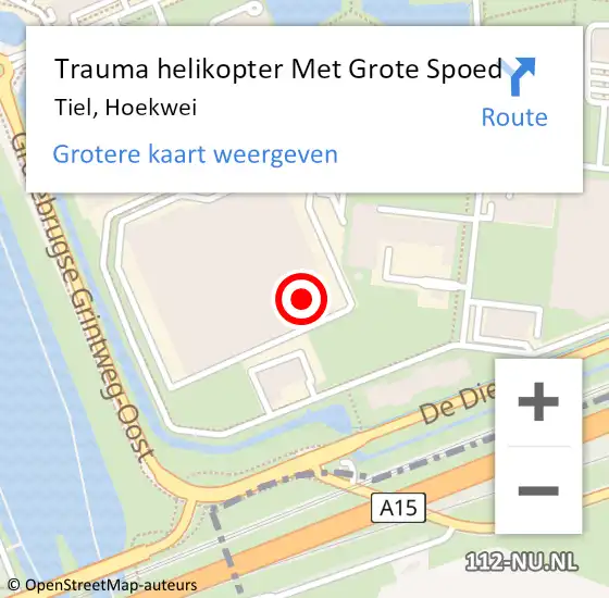 Locatie op kaart van de 112 melding: Trauma helikopter Met Grote Spoed Naar Tiel, Hoekwei op 28 oktober 2021 00:07