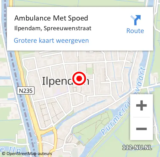 Locatie op kaart van de 112 melding: Ambulance Met Spoed Naar Ilpendam, Spreeuwenstraat op 28 oktober 2021 01:25