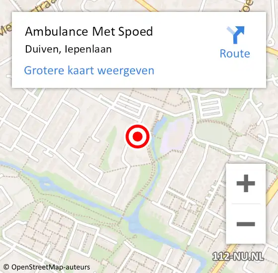 Locatie op kaart van de 112 melding: Ambulance Met Spoed Naar Duiven, Iepenlaan op 28 oktober 2021 05:12
