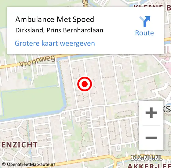 Locatie op kaart van de 112 melding: Ambulance Met Spoed Naar Dirksland, Prins Bernhardlaan op 28 oktober 2021 08:04