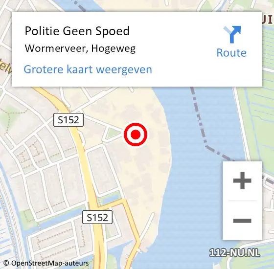 Locatie op kaart van de 112 melding: Politie Geen Spoed Naar Wormerveer, Hogeweg op 28 oktober 2021 11:01