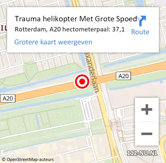 Locatie op kaart van de 112 melding: Trauma helikopter Met Grote Spoed Naar Rotterdam, A20 hectometerpaal: 37,1 op 28 oktober 2021 14:53