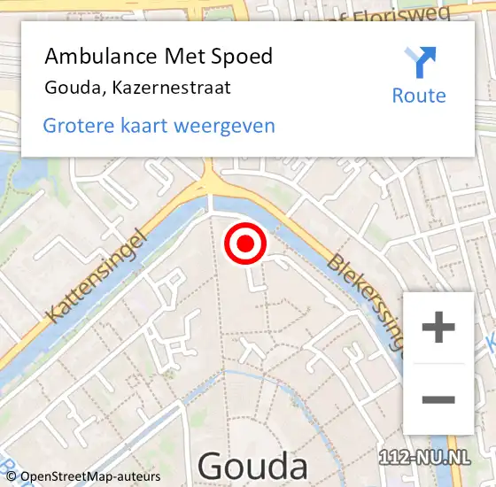 Locatie op kaart van de 112 melding: Ambulance Met Spoed Naar Gouda, Kazernestraat op 28 oktober 2021 15:36