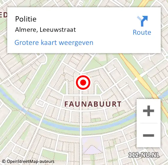 Locatie op kaart van de 112 melding: Politie Almere, Leeuwstraat op 28 oktober 2021 16:33