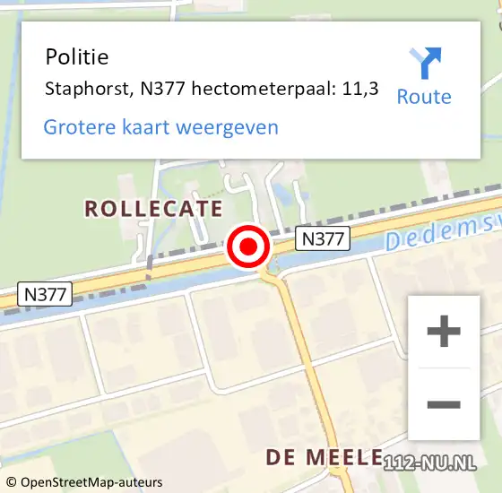 Locatie op kaart van de 112 melding: Politie Staphorst, N377 hectometerpaal: 11,3 op 28 oktober 2021 17:05