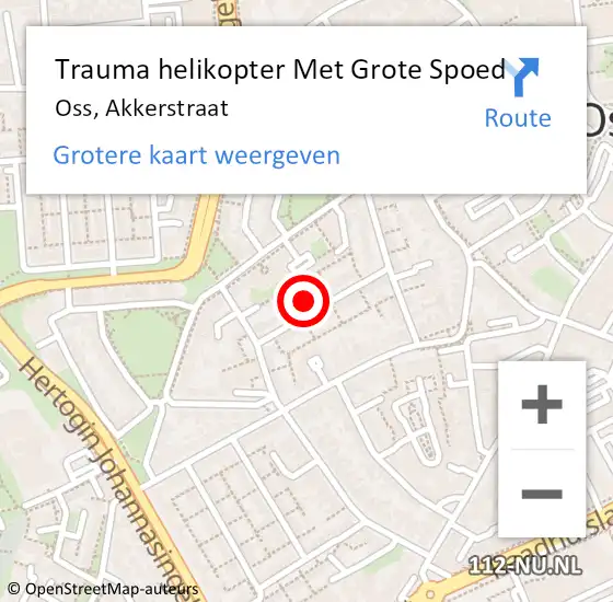 Locatie op kaart van de 112 melding: Trauma helikopter Met Grote Spoed Naar Oss, Akkerstraat op 28 oktober 2021 17:09