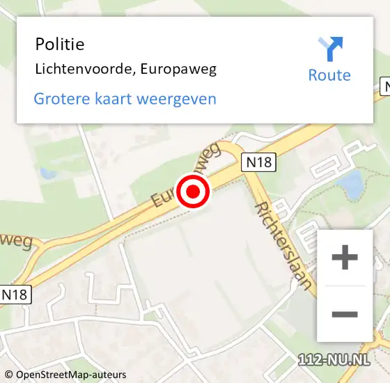 Locatie op kaart van de 112 melding: Politie Lichtenvoorde, Europaweg op 28 oktober 2021 17:12