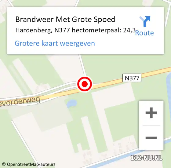 Locatie op kaart van de 112 melding: Brandweer Met Grote Spoed Naar Hardenberg, N377 hectometerpaal: 24,3 op 28 oktober 2021 18:20