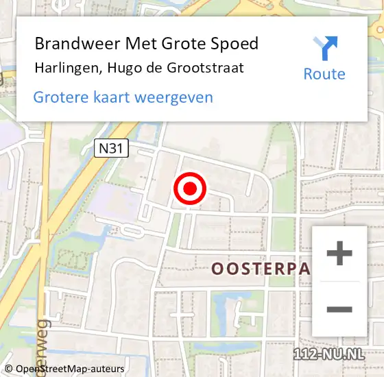 Locatie op kaart van de 112 melding: Brandweer Met Grote Spoed Naar Harlingen, Hugo de Grootstraat op 28 oktober 2021 19:08