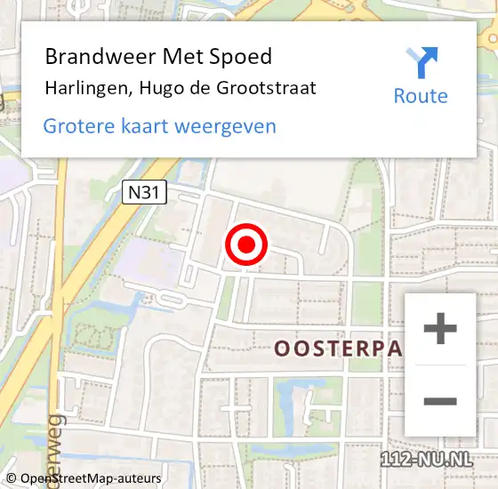 Locatie op kaart van de 112 melding: Brandweer Met Spoed Naar Harlingen, Hugo de Grootstraat op 28 oktober 2021 19:49