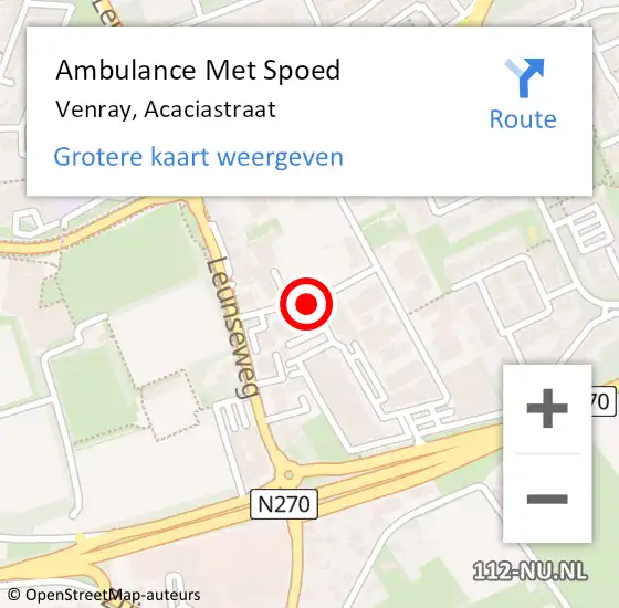 Locatie op kaart van de 112 melding: Ambulance Met Spoed Naar Venray, Acaciastraat op 28 oktober 2021 20:40