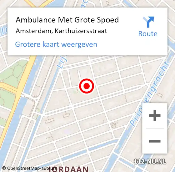 Locatie op kaart van de 112 melding: Ambulance Met Grote Spoed Naar Amsterdam, Karthuizersstraat op 29 oktober 2021 01:06