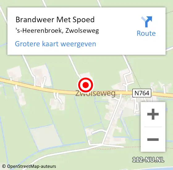 Locatie op kaart van de 112 melding: Brandweer Met Spoed Naar 's-Heerenbroek, Zwolseweg op 29 oktober 2021 09:02