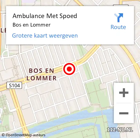Locatie op kaart van de 112 melding: Ambulance Met Spoed Naar Bos en Lommer op 29 oktober 2021 09:04