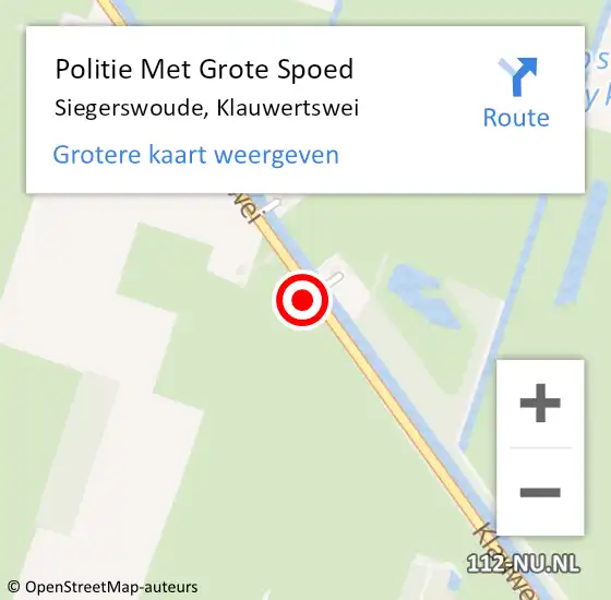 Locatie op kaart van de 112 melding: Politie Met Grote Spoed Naar Siegerswoude, Klauwertswei op 29 oktober 2021 10:14