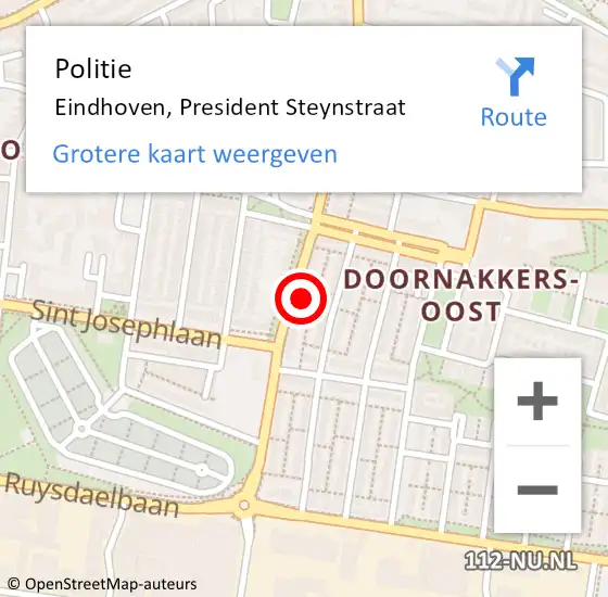 Locatie op kaart van de 112 melding: Politie Eindhoven, President Steynstraat op 29 oktober 2021 12:34