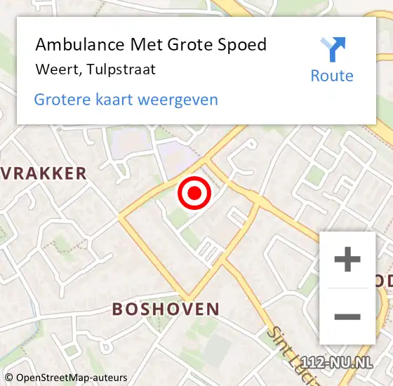Locatie op kaart van de 112 melding: Ambulance Met Grote Spoed Naar Weert, Tulpstraat op 29 oktober 2021 14:01
