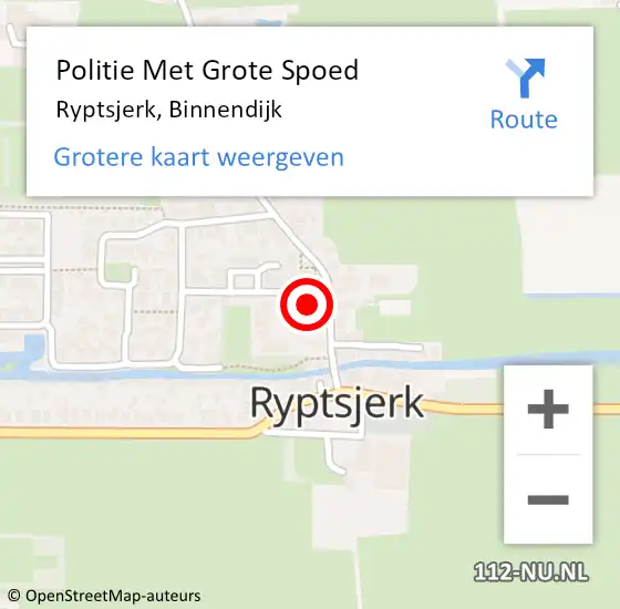Locatie op kaart van de 112 melding: Politie Met Grote Spoed Naar Ryptsjerk, Binnendijk op 29 oktober 2021 15:57