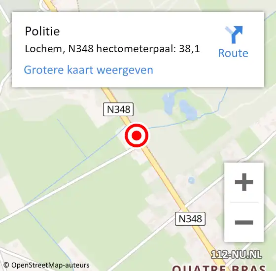 Locatie op kaart van de 112 melding: Politie Lochem, N348 hectometerpaal: 38,1 op 29 oktober 2021 16:52