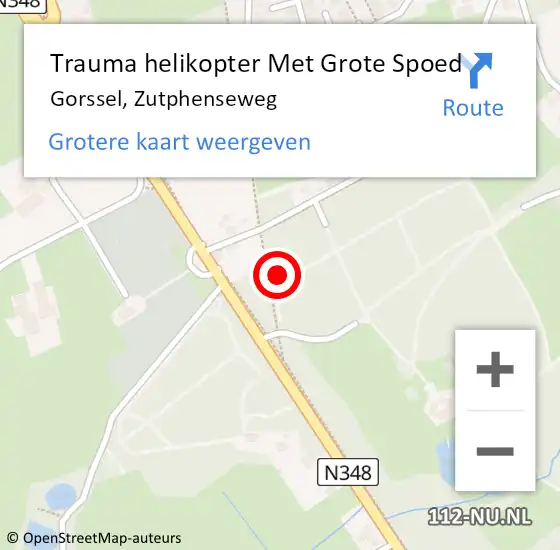 Locatie op kaart van de 112 melding: Trauma helikopter Met Grote Spoed Naar Gorssel, Zutphenseweg op 29 oktober 2021 16:59