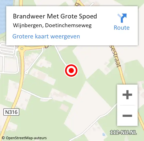 Locatie op kaart van de 112 melding: Brandweer Met Grote Spoed Naar Wijnbergen, Doetinchemseweg op 29 oktober 2021 18:59