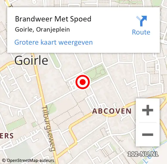 Locatie op kaart van de 112 melding: Brandweer Met Spoed Naar Goirle, Oranjeplein op 29 oktober 2021 23:56