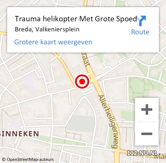 Locatie op kaart van de 112 melding: Trauma helikopter Met Grote Spoed Naar Breda, Valkeniersplein op 30 oktober 2021 00:58