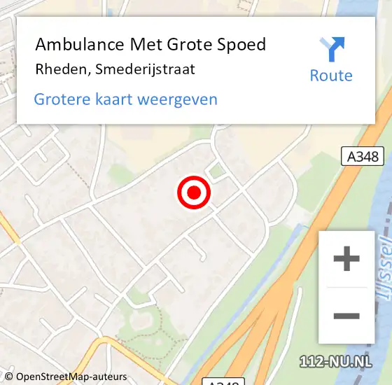 Locatie op kaart van de 112 melding: Ambulance Met Grote Spoed Naar Rheden, Smederijstraat op 30 oktober 2021 05:45