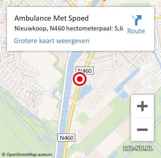 Locatie op kaart van de 112 melding: Ambulance Met Spoed Naar Nieuwkoop, N460 hectometerpaal: 5,6 op 30 oktober 2021 07:08