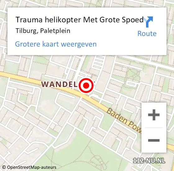 Locatie op kaart van de 112 melding: Trauma helikopter Met Grote Spoed Naar Tilburg, Paletplein op 30 oktober 2021 07:32