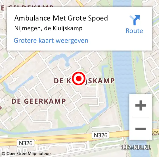 Locatie op kaart van de 112 melding: Ambulance Met Grote Spoed Naar Nijmegen, de Kluijskamp op 30 oktober 2021 09:25
