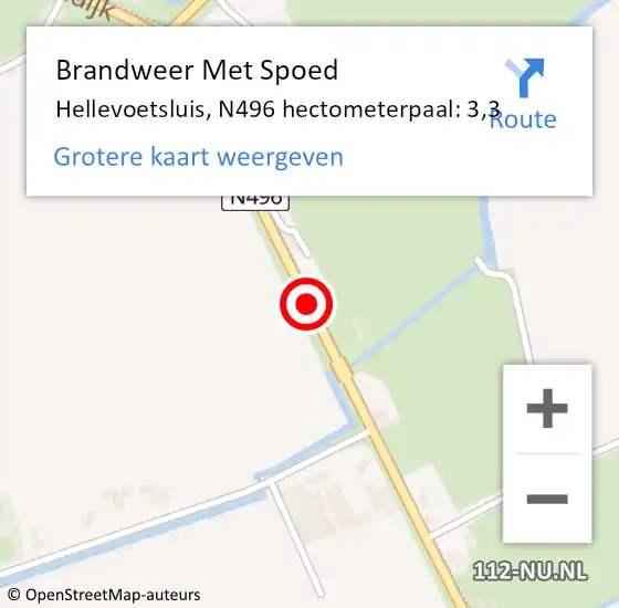 Locatie op kaart van de 112 melding: Brandweer Met Spoed Naar Hellevoetsluis, N496 hectometerpaal: 3,3 op 30 oktober 2021 10:30