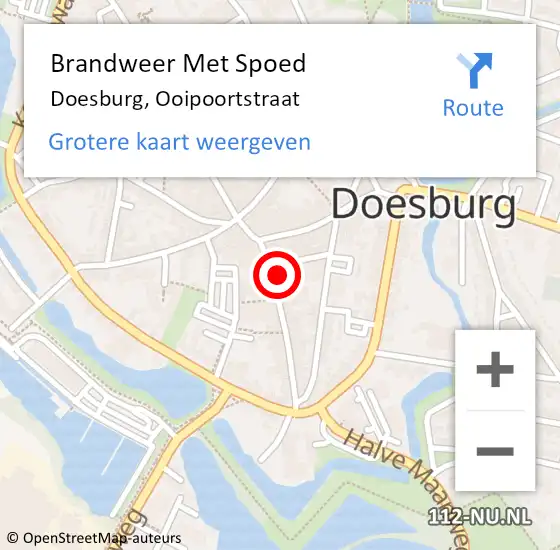 Locatie op kaart van de 112 melding: Brandweer Met Spoed Naar Doesburg, Ooipoortstraat op 30 oktober 2021 11:22