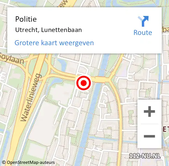 Locatie op kaart van de 112 melding: Politie Utrecht, Lunettenbaan op 30 oktober 2021 15:22