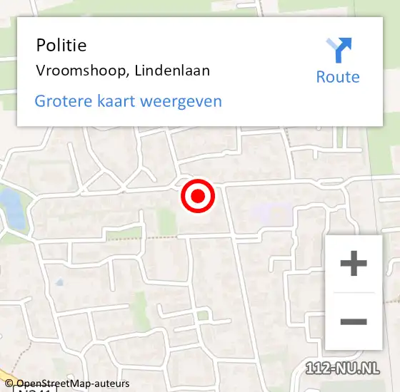 Locatie op kaart van de 112 melding: Politie Vroomshoop, Lindenlaan op 30 oktober 2021 15:25