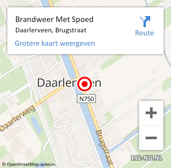 Locatie op kaart van de 112 melding: Brandweer Met Spoed Naar Daarlerveen, Brugstraat op 30 oktober 2021 15:34