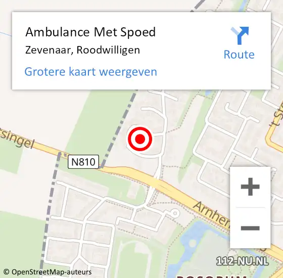 Locatie op kaart van de 112 melding: Ambulance Met Spoed Naar Zevenaar, Roodwilligen op 30 oktober 2021 16:28