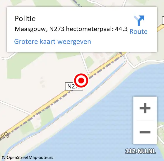 Locatie op kaart van de 112 melding: Politie Maasgouw, N273 hectometerpaal: 44,3 op 30 oktober 2021 16:40