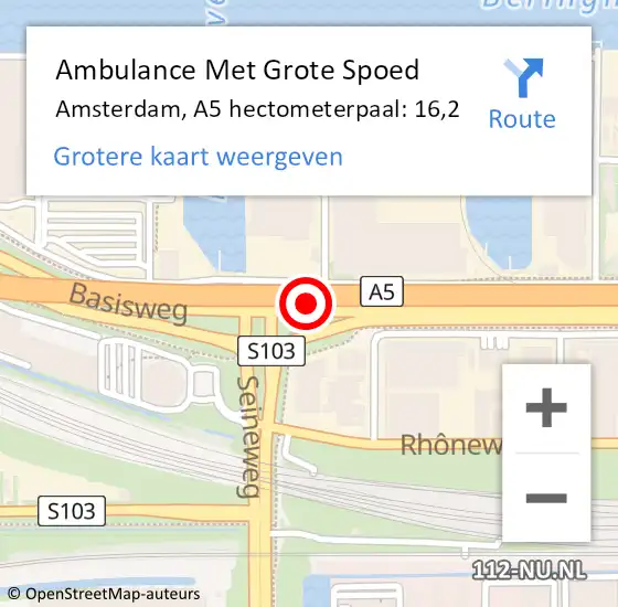 Locatie op kaart van de 112 melding: Ambulance Met Grote Spoed Naar Amsterdam, A5 hectometerpaal: 16,2 op 30 oktober 2021 16:50