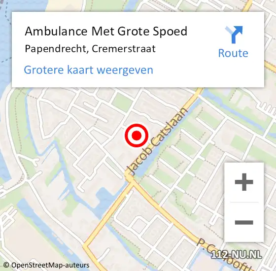 Locatie op kaart van de 112 melding: Ambulance Met Grote Spoed Naar Papendrecht, Cremerstraat op 30 oktober 2021 21:13