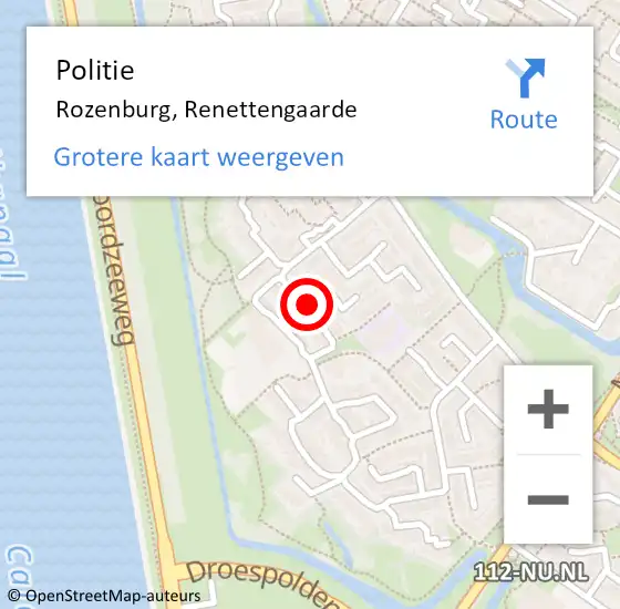 Locatie op kaart van de 112 melding: Politie Rozenburg, Renettengaarde op 30 oktober 2021 23:40