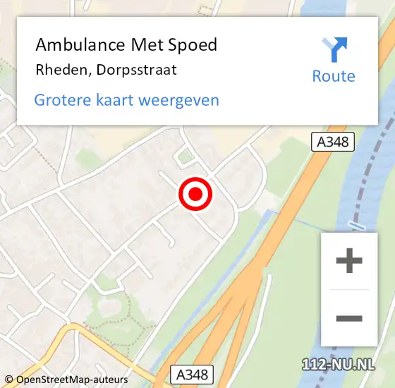 Locatie op kaart van de 112 melding: Ambulance Met Spoed Naar Rheden, Dorpsstraat op 31 oktober 2021 05:44