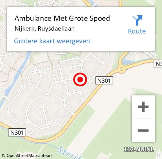 Locatie op kaart van de 112 melding: Ambulance Met Grote Spoed Naar Nijkerk, Ruysdaellaan op 31 oktober 2021 06:14