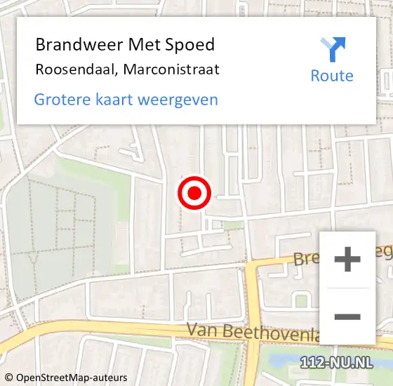Locatie op kaart van de 112 melding: Brandweer Met Spoed Naar Roosendaal, Marconistraat op 31 oktober 2021 08:02