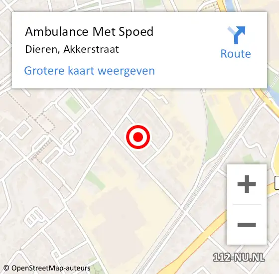 Locatie op kaart van de 112 melding: Ambulance Met Spoed Naar Dieren, Akkerstraat op 31 oktober 2021 08:40