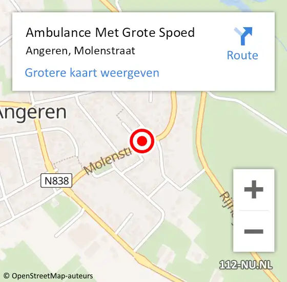 Locatie op kaart van de 112 melding: Ambulance Met Grote Spoed Naar Angeren, Molenstraat op 31 oktober 2021 10:50