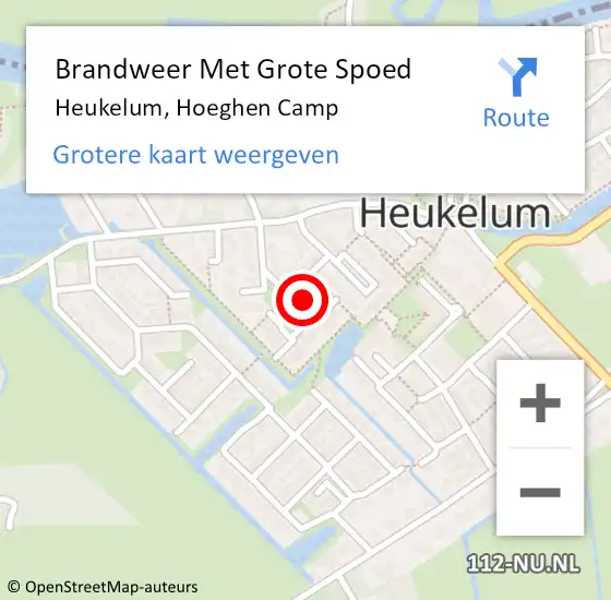 Locatie op kaart van de 112 melding: Brandweer Met Grote Spoed Naar Heukelum, Hoeghen Camp op 31 oktober 2021 12:37