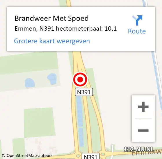 Locatie op kaart van de 112 melding: Brandweer Met Spoed Naar Emmen, N391 hectometerpaal: 10,1 op 31 oktober 2021 15:54