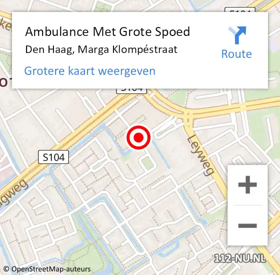 Locatie op kaart van de 112 melding: Ambulance Met Grote Spoed Naar Den Haag, Marga Klompéstraat op 31 oktober 2021 16:27