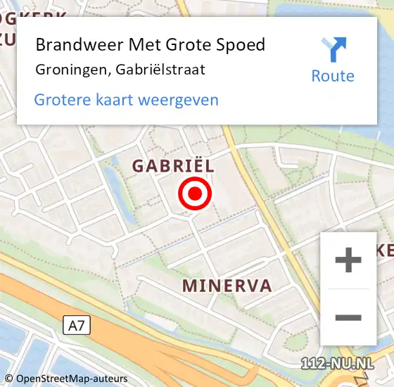 Locatie op kaart van de 112 melding: Brandweer Met Grote Spoed Naar Groningen, Gabriëlstraat op 31 oktober 2021 19:36